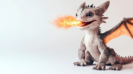 Fototapeta premium Cute Baby Dragon Fire Breath 3D Render - Fantasy
