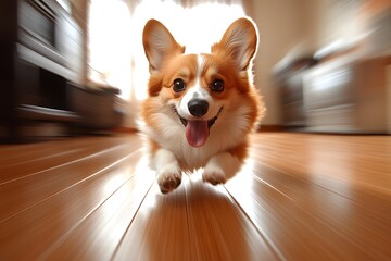 Energetic Corgi in Action – A Leap of Pure Joy