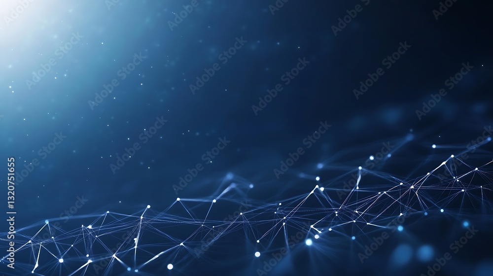 Poster Abstract digital network with light particles and a blue gradient background.
