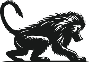 Baboon crouching low, ready to pounce animal vector