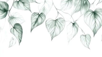 Elegant sage green leaves botanical illustration, perfect for wallpaper or textile design