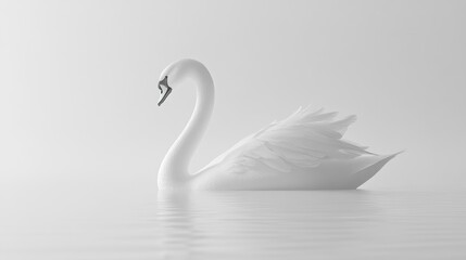 Fototapeta premium Serene white swan gracefully gliding on calm, misty water