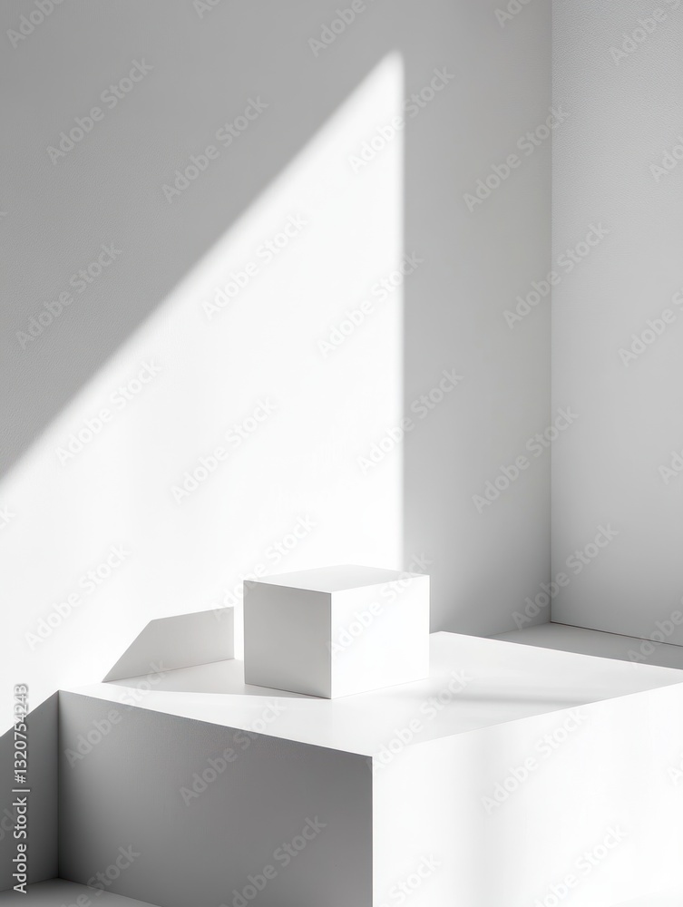Poster minimalist elegance in a bright studio with a cube bathed in light creating a peaceful atmosphere of