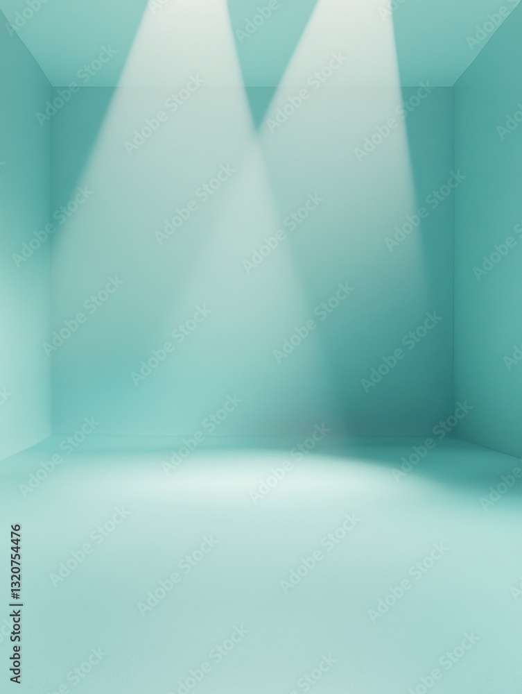 Poster turquoise room illuminated by bright spotlights creating a clean abstract space with minimalist desi