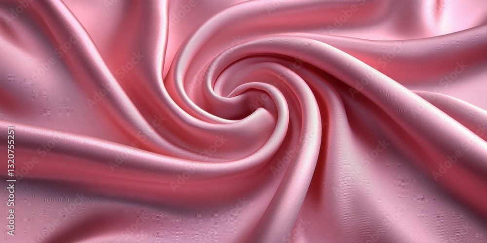 Poster smooth pink fabric elegantly draped and twisted in a spiral pattern on a soft surface showcasing tex