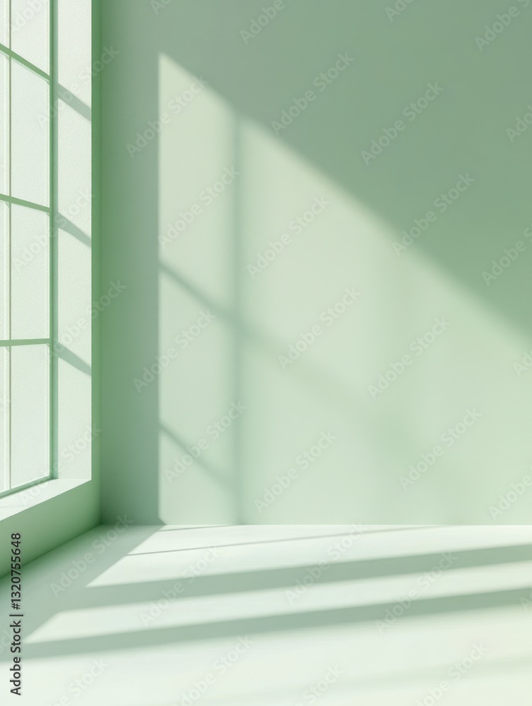 Aufkleber serene light green interior with window shadows creating geometric patterns in minimalist style