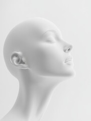 Elegant monochrome head of a woman looking up with a minimalist style on a soft light background