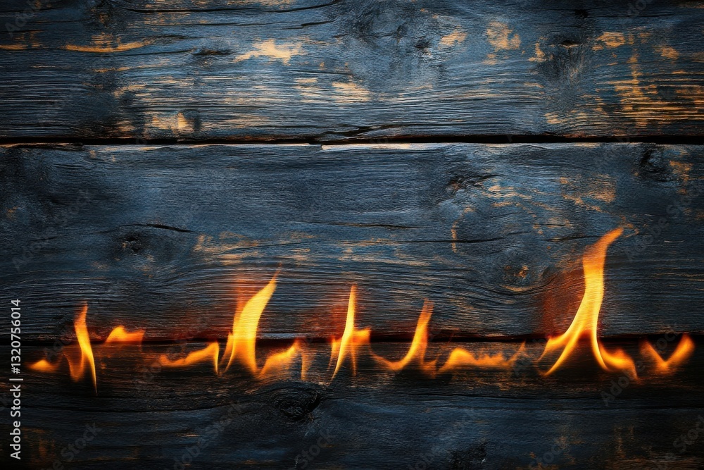 Poster flames dance along a wooden surface, creating a warm and inviting atmosphere in an intimate setting