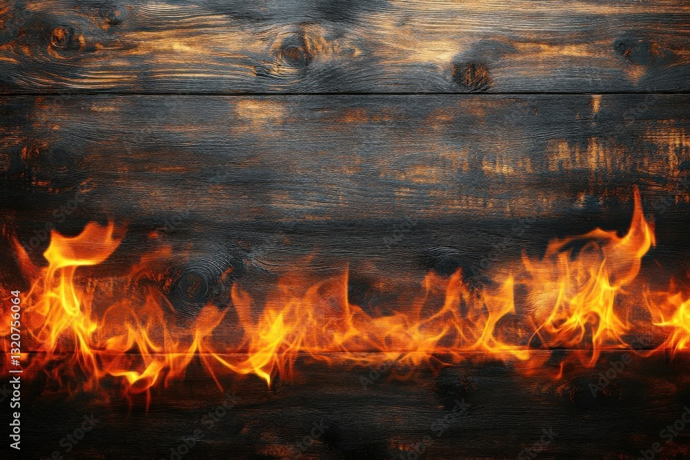 Poster flames dance along a wooden surface creating a warm and dynamic visual in a cozy setting during the 