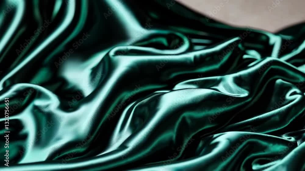 Poster elegant green silk waves flowing in slow motion creating luxurious textures and patterns
