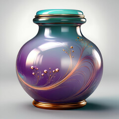 A Mystical Purple And Teal Urn Adorned With Delicate Golden Filigree, Evoking Feelings Of Remembrance And Serenity, Showcased With Studio Lighting