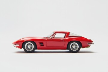 A Red Miniature Classic Automobile On A White Background