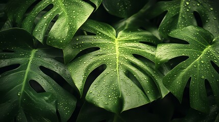 Fototapeta premium Lush green monstera leaves indoor jungle nature photography close-up serenity concept