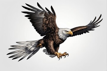 Obraz premium Majestic bald eagle in flight, talons extended.