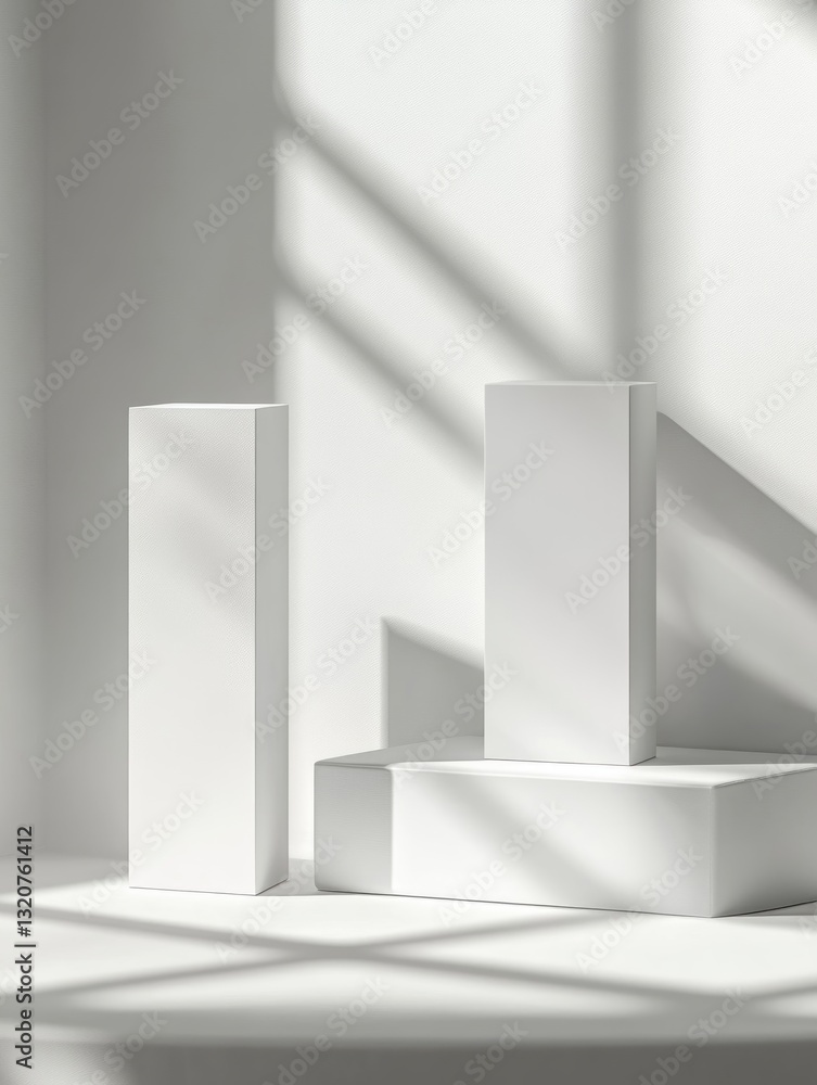 Aufkleber serene white geometric arrangement with captivating window shadow play on abstract display surface