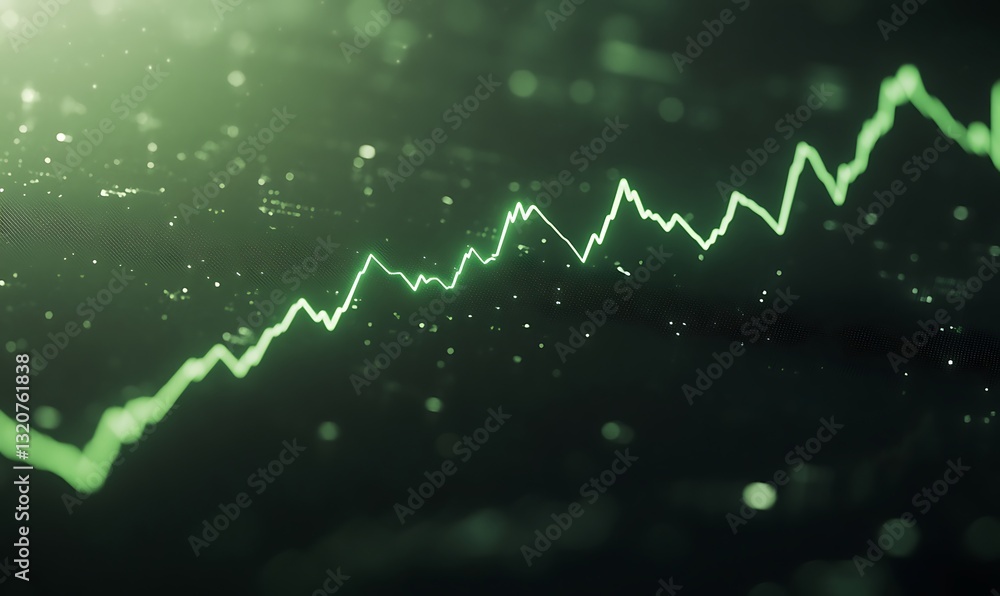 Poster green graph rising against a dark background, symbolizing growth and progress.