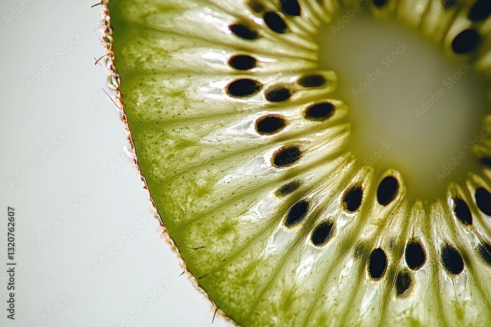 Aufkleber translucent kiwi slice illuminated from behind showcasing intricate textures and vibrant green color