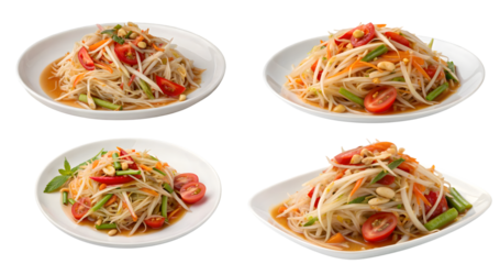 set of Thai papaya salad isolated on white, Som tum