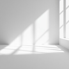 Obraz premium Minimalist Interior Scene with Natural Light and Shadow Play on White Wall and Floor Smooth Surfaces