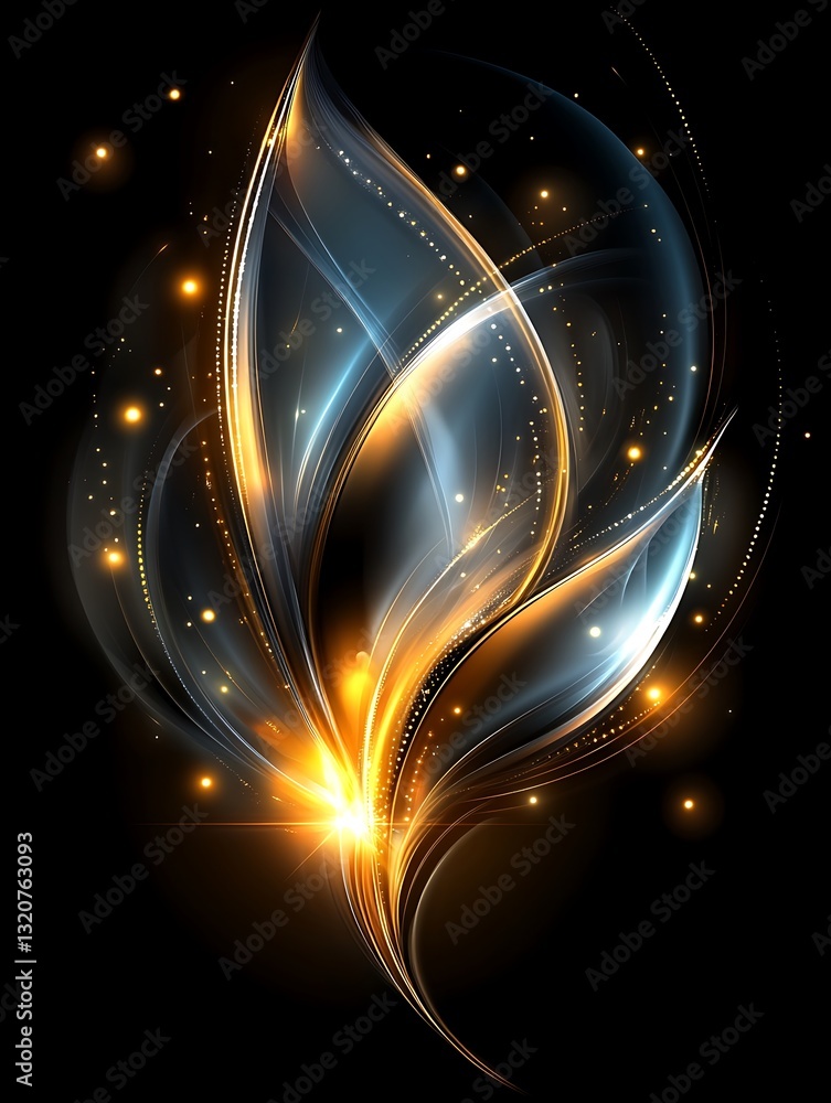 Poster abstract luminous fractal design with flowing lines on black background