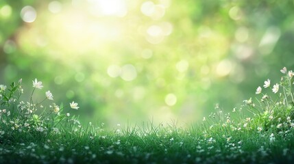 Fototapeta premium A blurred nature scene with a mix of light and dark green tones, resembling a distant meadow or park