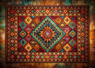 Boho Ethnic Rug: 3D Surreal Grunge Texture with Copy Space for Design