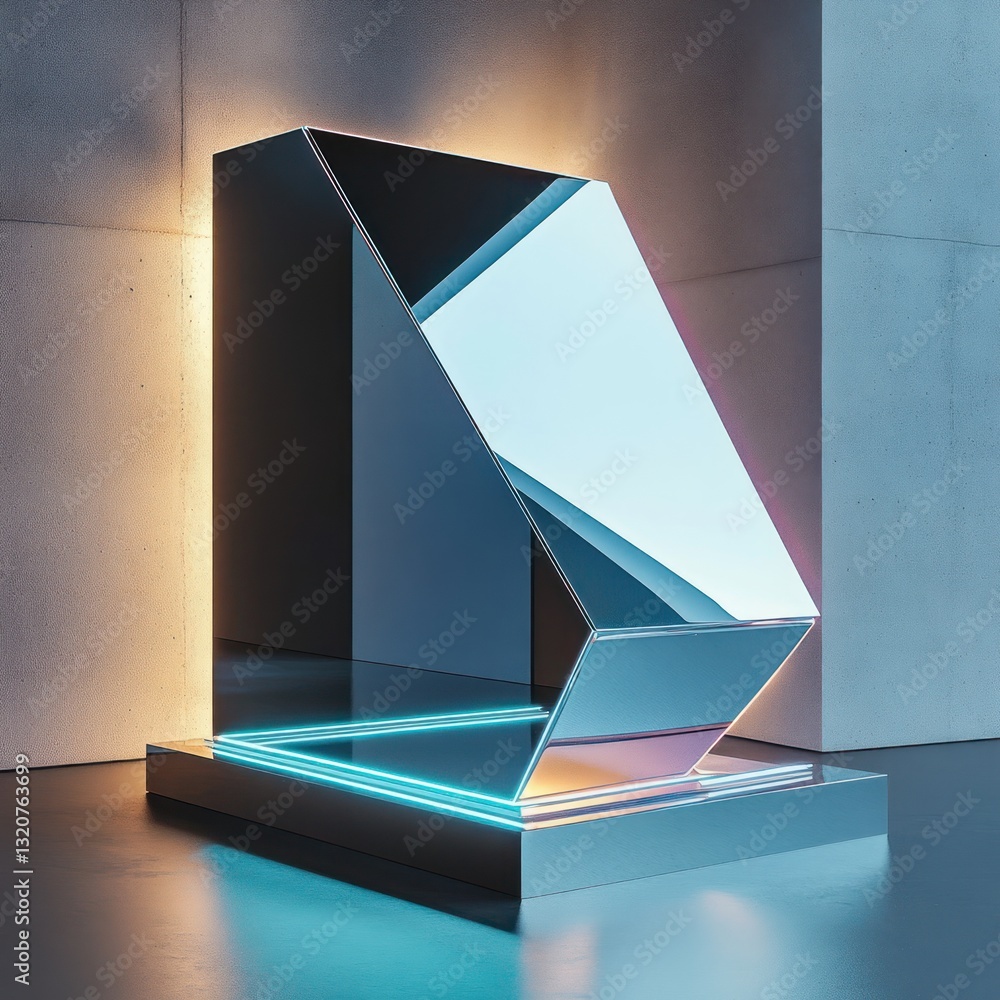 Poster abstract architectural display modern design featuring geometric shapes bright neon light futuristic