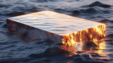 A rectangular structure floats serenely within dark rippling water surfaces