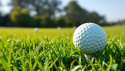Obraz premium Golf Ball Fresh Green Grass Natural Setting Isolate
