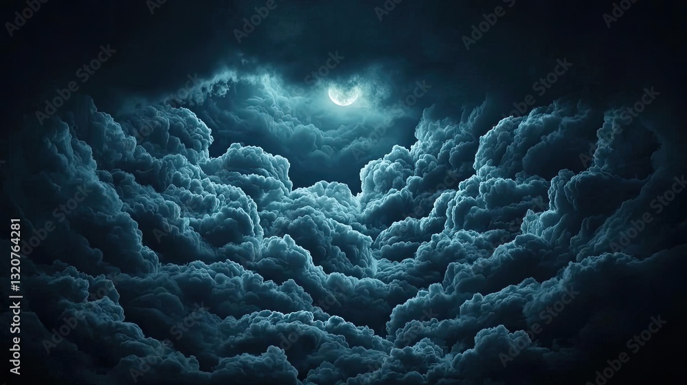 Aufkleber Dark sky concept. Dramatic clouds illuminated by moonlight create a mystical night sky atmosphere.