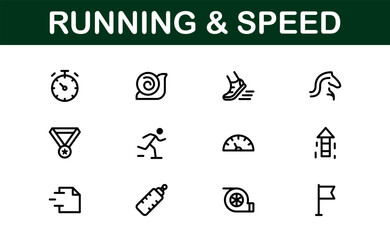 Running and Speed Icons Set. Essential Collection for Fast Motion, Sports, and Fitness Designs