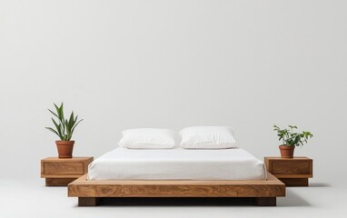 Minimalist Wooden Platform Bed in a Bright White Bedroom