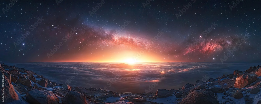 Poster dark sky idea. a breathtaking view of a distant galaxy, illuminated by starlight against a cosmic ba
