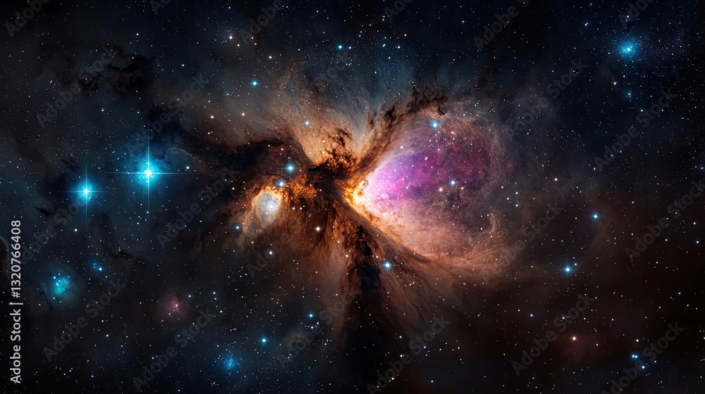 Poster dark sky idea. stunning cosmic nebula filled with stars and colorful gas clouds in outer space.