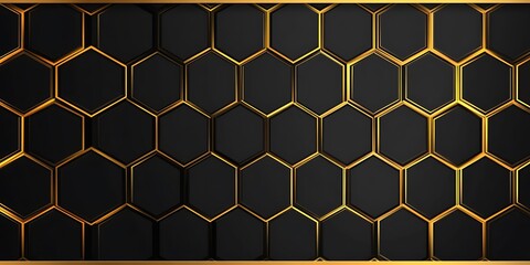 Elegant geometric background, dark hexagons with golden lines, modern design