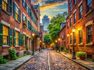 Fototapeta premium Boston Freedom Trail Historical Landmarks: Cobblestone Streets & Colonial Architecture