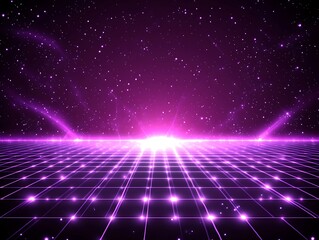 Hypnotic purple cosmos with glowing net perspective, galaxy backdrop