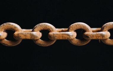 Fototapeta premium Rusty Metal Chain Close-Up on Black Background