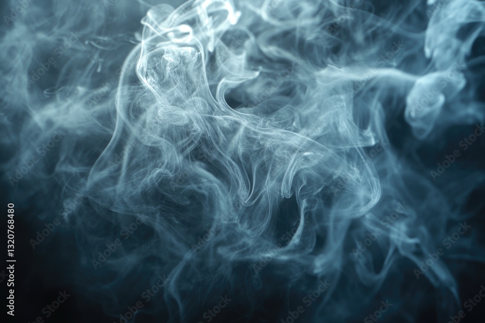 Poster a close-up shot of thick smoke on a dark background, useful for representing mystery or ambiguity in