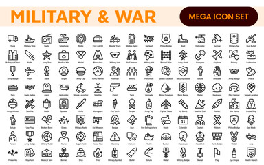 Military & War Icon Set. A powerful collection of icons representing defense and combat themes, perfect for enhancing educational materials, military websites, and historical projects.