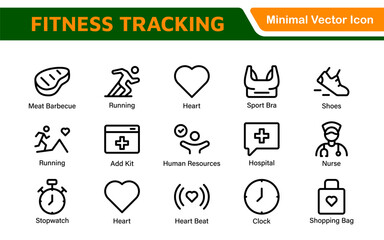Fitness Tracking Exercise Icons – Modern Outline Symbol Set for Training and Performance Monitoring