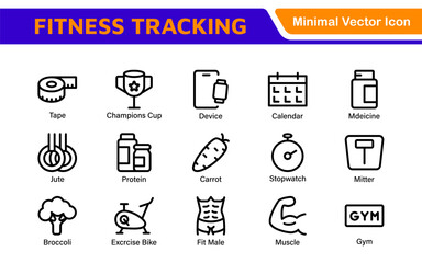 Fitness Tracking Exercise Icons – Modern Outline Symbol Set for Training and Performance Monitoring