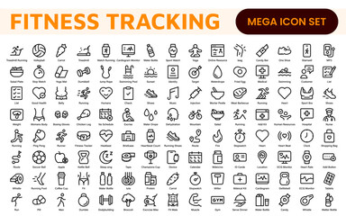 Fitness Tracking Exercise Icons – Modern Outline Symbol Set for Training and Performance Monitoring