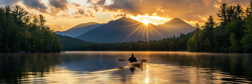 Adirondacks: Kayaking in Boreas Ponds with Stunning Mountain View at Sunset