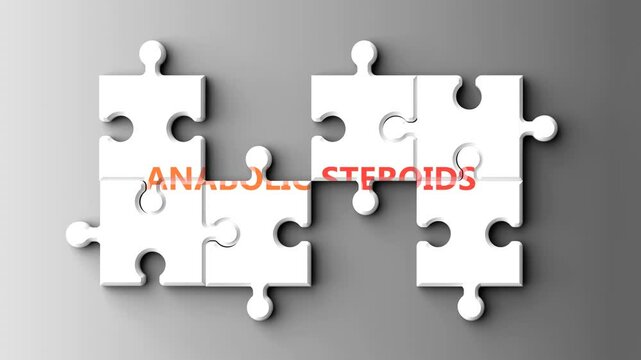 Anabolic Steroids as a complex topic - pictured as word anabolic steroids on a puzzle pieces to show that anabolic steroids is a composite subject. Solving a puzzle.