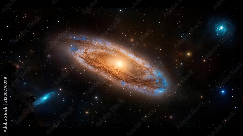 Poster dark sky concept. stunning visualization of a spiral galaxy amidst the vastness of outer space.