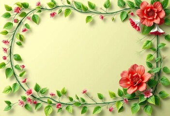 Fototapeta premium Elegant green vine frame with flourishing botanical elements, perfect for invitations or cards, vintage, botanical