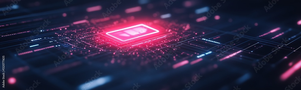 Poster Abstract digital circuit design with glowing elements and vibrant colors.