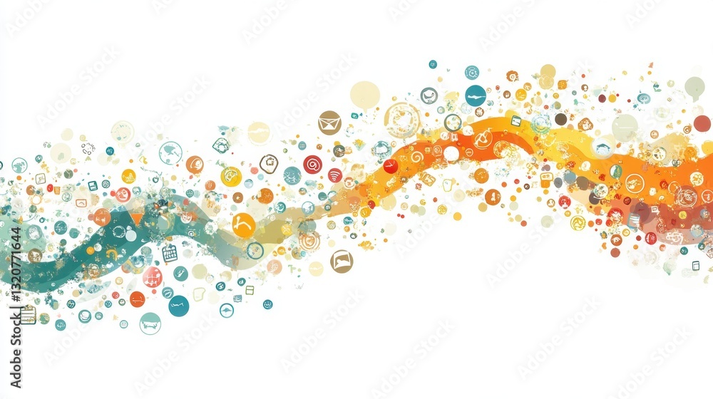 Poster a dynamic wave of interconnected icons, representing the continuous journey of personal growth