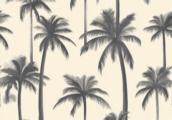 Monochrome palm trees pattern, seamless background, tropical design, wallpaper